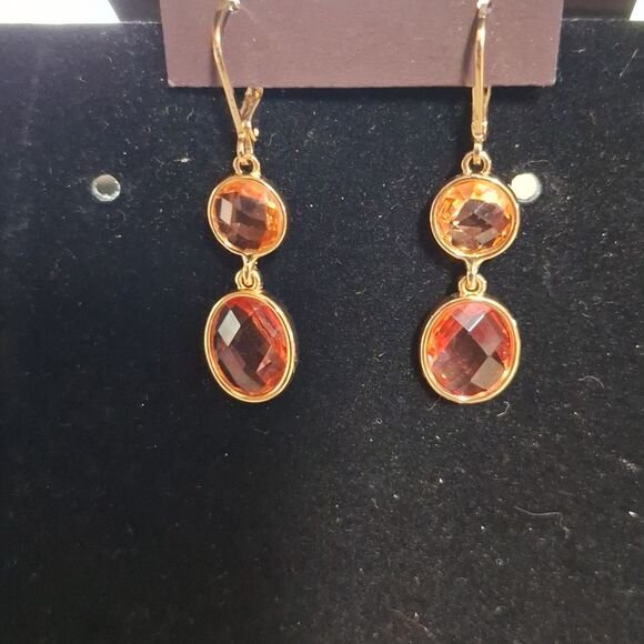 🎁Anne Klein Gold-Tone Color Stone Double Drop Earrings - Picture 3 of 5
